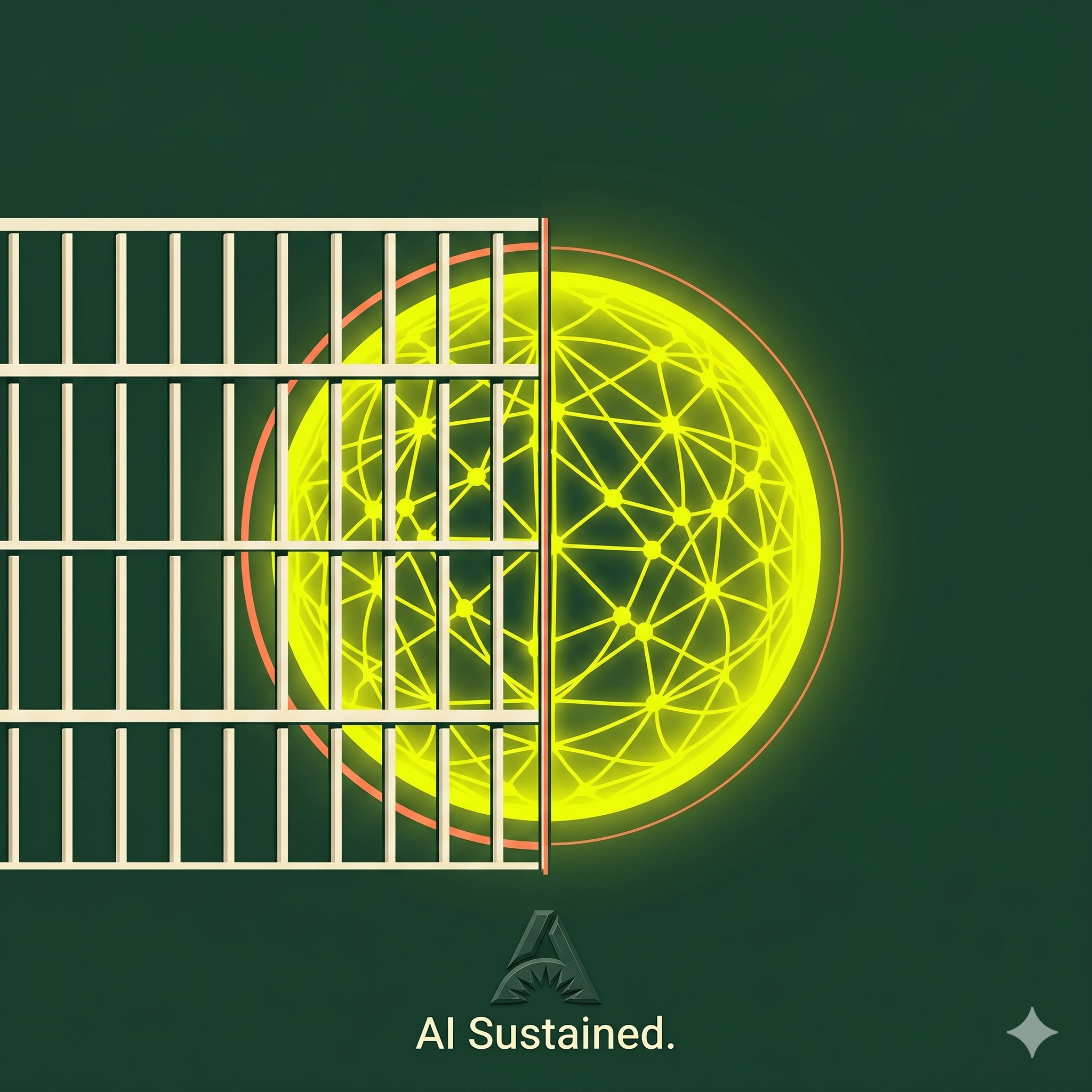 Switched off in three days. Cover image — a glowing acid-yellow AI core being switched off on a forest-green background, for the Fable 5 and Mythos 5 suspension.