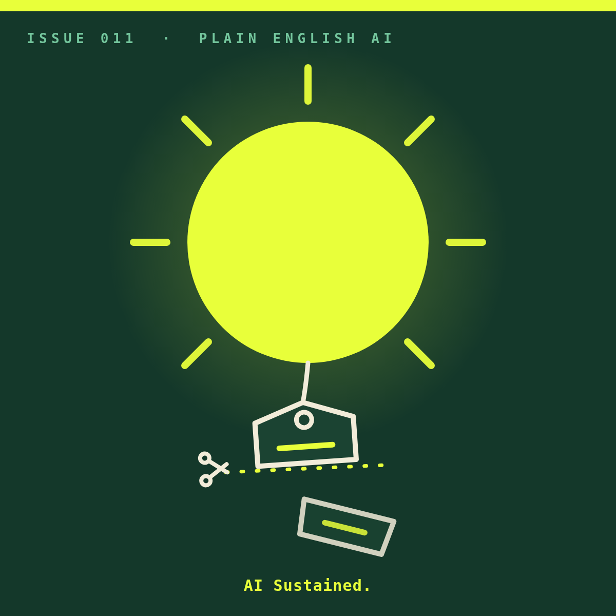 The new ChatGPT is half price. Should you care? Cover image: an acid sun with its price tag snipped in half.